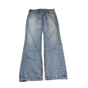 Big Star Union Slim Straight Jeans Men's 36R Blue Distressed Embroidered Pockets